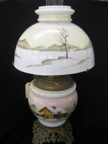 Victorian Parlor Lamp handpainted 14c375