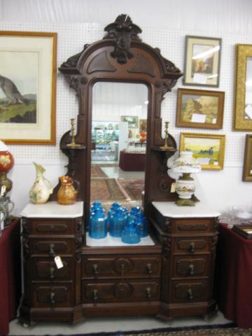 Marble Top Dresser & Mirror ornatecarving