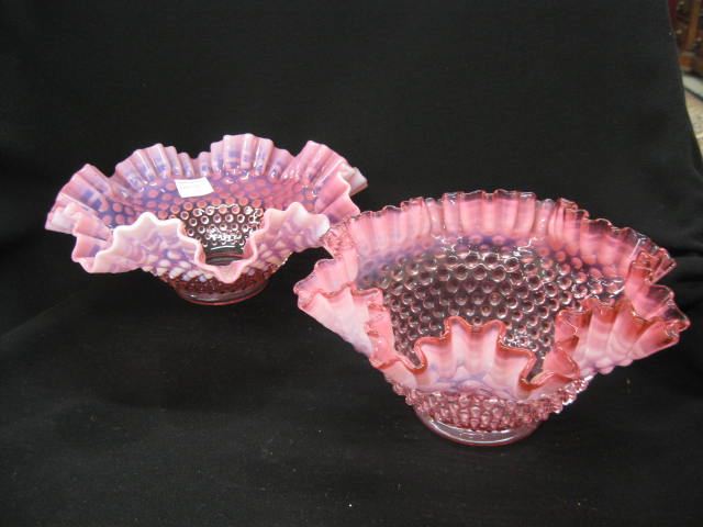 2 Cranberry Opalescent Hobnail Glass