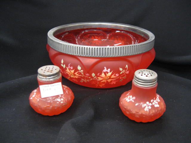 3 pcs. Red Satin Art Glass large