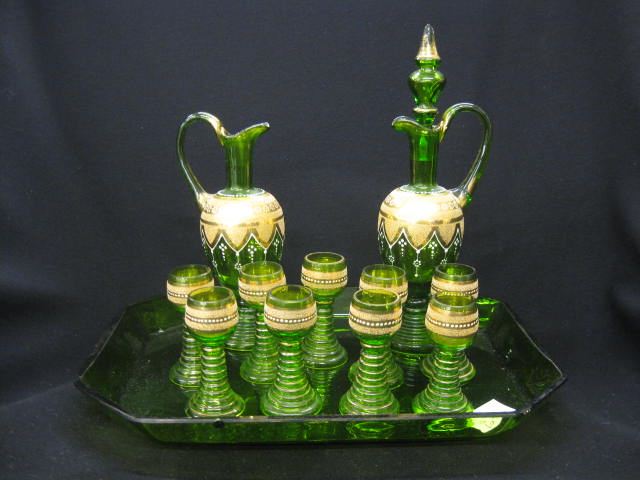 Emerald Art Glass Decanter & Cordial