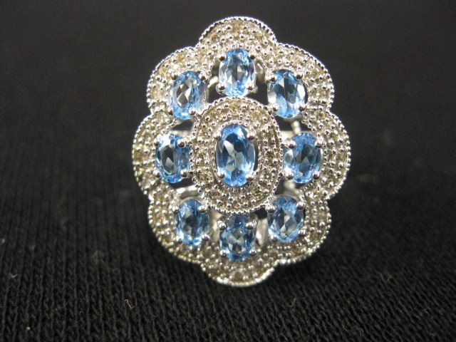 Blue Topaz Diamond Ring 9 rich 14c399