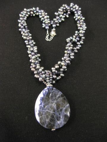 Pearl & Sodalite Necklace triple