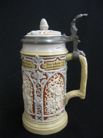 Mettlach Pottery Stein bas relief 14c3d7