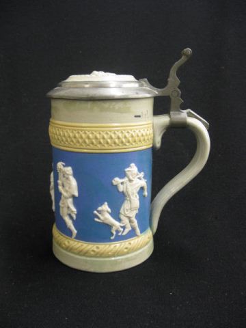 Mettlach Pottery Stein raised cameo