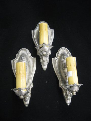 Set of 3 Deco Wall Sconces silverplate 14c3f4