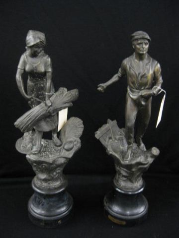 Pair of Bronzed Statues Peasant 14c445