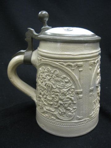 German Salt Glaze Stoneware Stein bas-relief