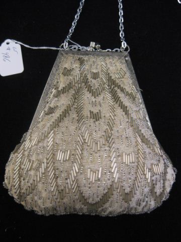 Beaded Evening Bag silver cylinder design