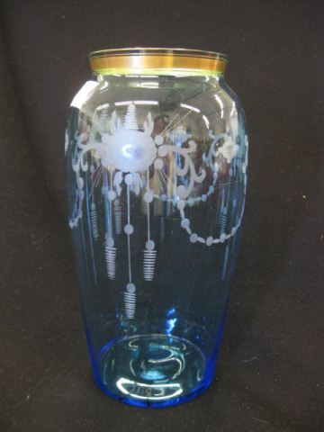 Hawkes Engraved Blue Art Glass