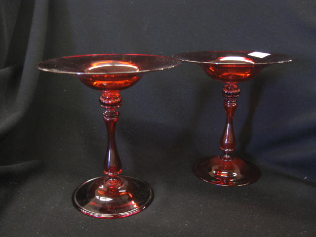 Pair of Red Art Glass Compotes 14c4e5