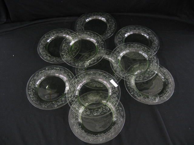 10 Steuben Art Glass Plates green
