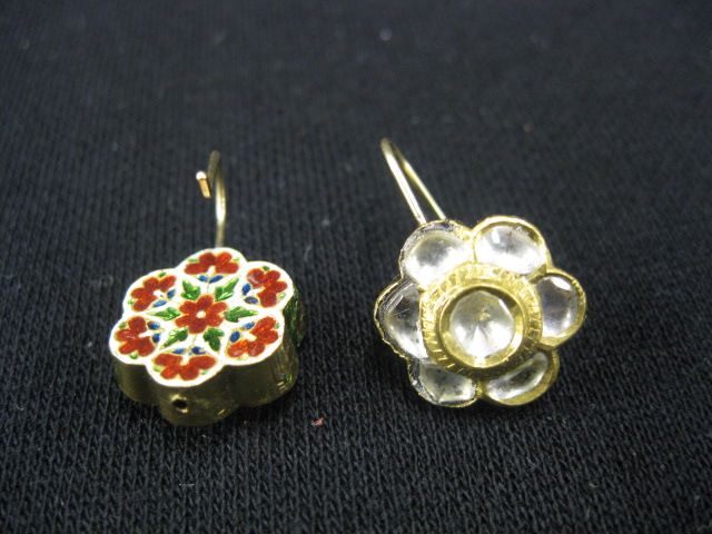 Rose Cut Diamond Earrings enameled 14c532