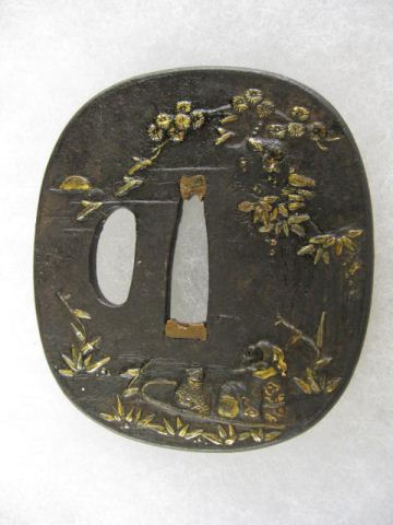 Japanese Gold on Bronze Tsuba 2-3/4''