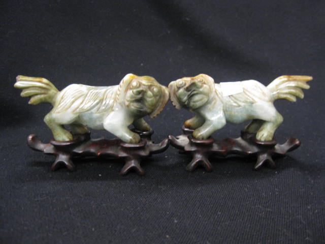 Carved Jade Foo Dog Figurines 1-1/2''