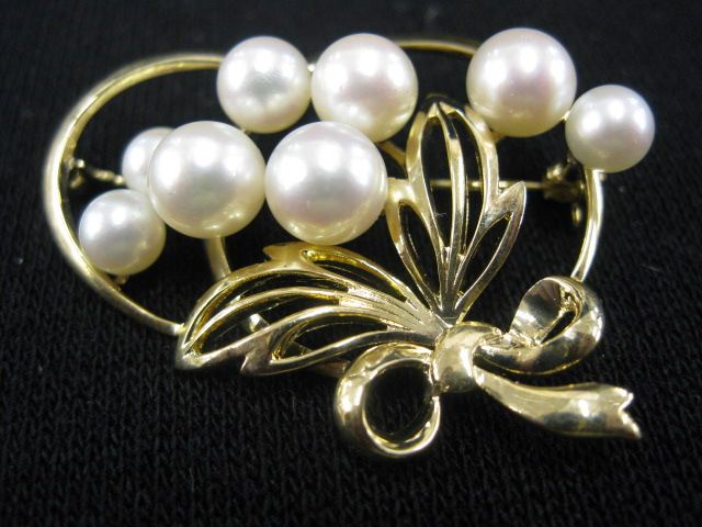 Mikimoto 14k Gold & Pearl Brooch