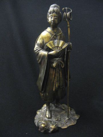 Oriental Bronze of a Lady with fan signed