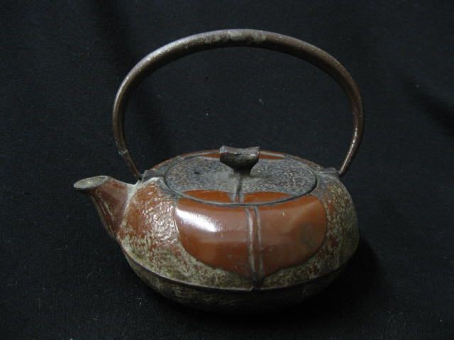 Oriental Iron Teapot bronze trim 14c599