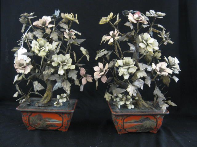 Pair of Early Jade Trees in lacquerwareplanters