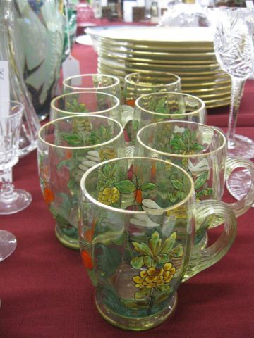 7 Enameled Art Glass Mugs berry