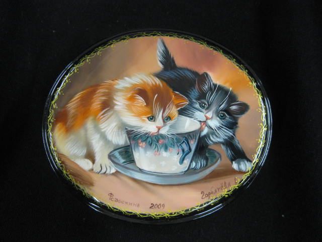 Russian Lacquerware Box kittens 14c5df