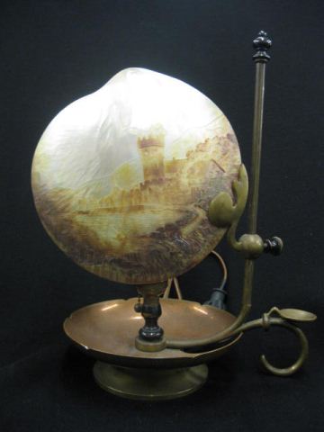 European Carved Abalone Shell Lamp
