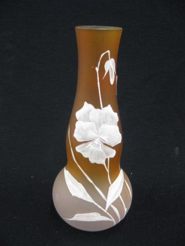 Enameled Art Glass Vase white floral 14c649
