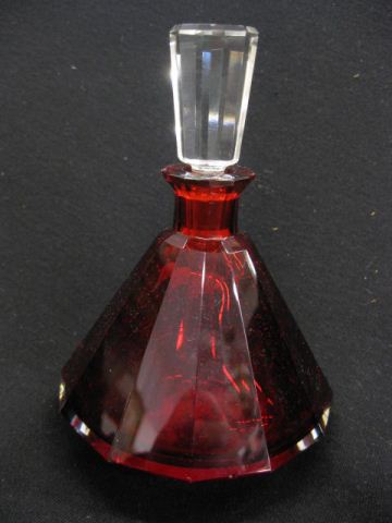 Red Art Glass Perfume Bottle 12 sided