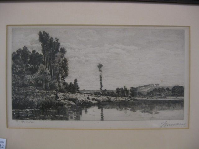 Thomas Moran Engraving waterfrontlandscape