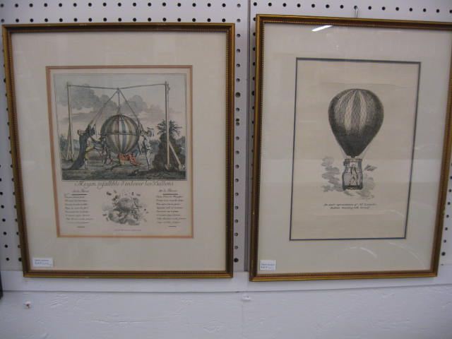 2 French Balloon Prints handcolored