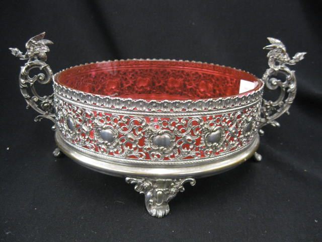 WMF Silverplate Bowl with Cranberry