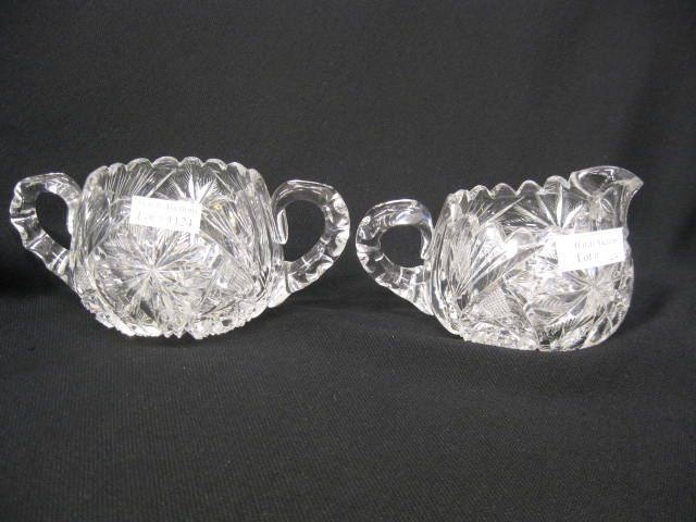 Cut Glass Creamer Sugar feathered 14c75b