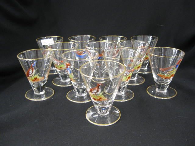 12 Enameled Glasses gamebird decor gold