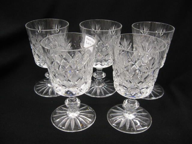 5 Cut Glass Goblets pedestal base 14c76a