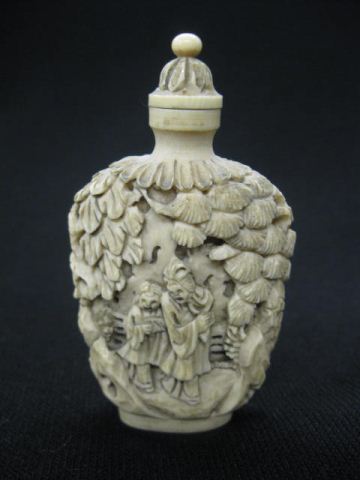 Chinese Carved Ivory Snuff Bottle villagersin