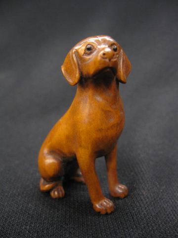 Carved Boxwood Netsuke of a Dog 14c784