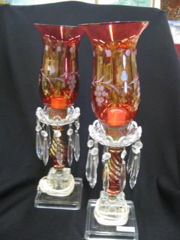 Pair of Cranberry & Clear Glass