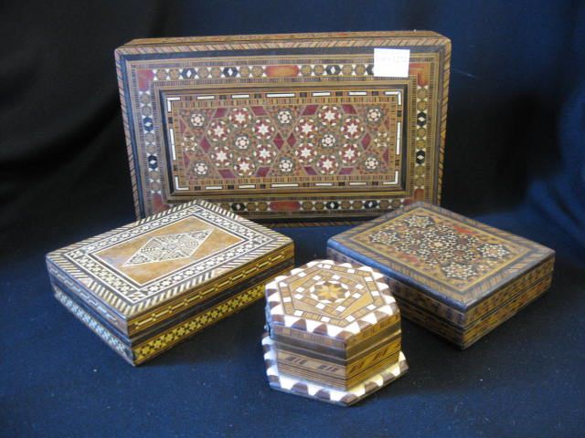 4 Inlaid Wooden Boxes from 3 size