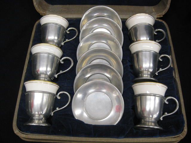 Set of 6 Pewter & Lenox Demitasse