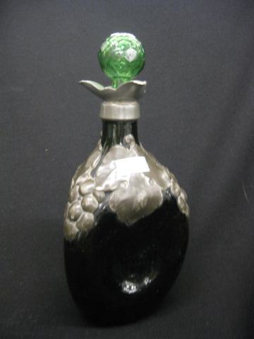 Pewter Overlay Emerald Glass Decanter