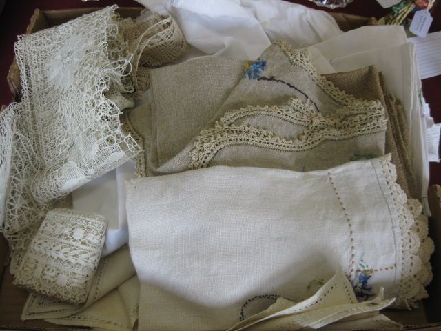 Box of Linen hand-crochet items