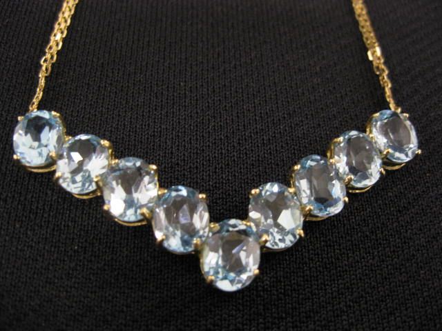 Blue Topaz Necklace 9 oval gems 14c863