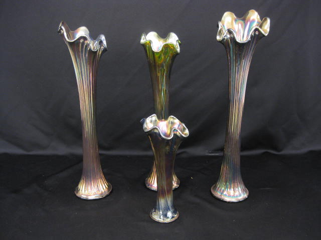 4 Carnival Glass Vases 8'' to 17''