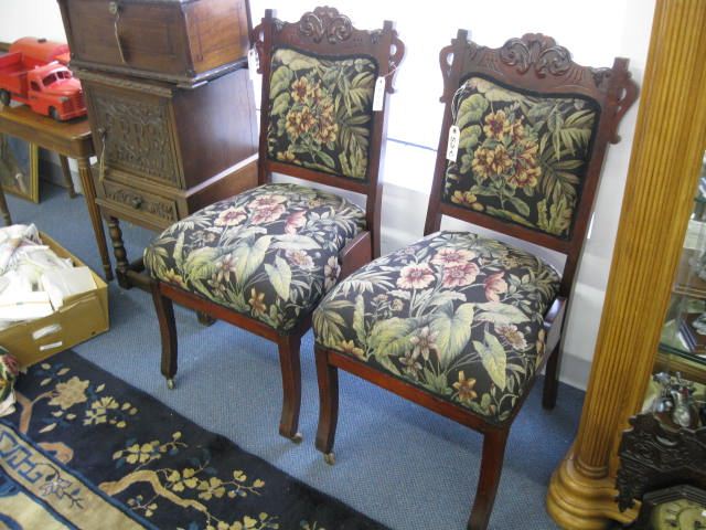 Pair of Victorian Side Chairs carved 14c892