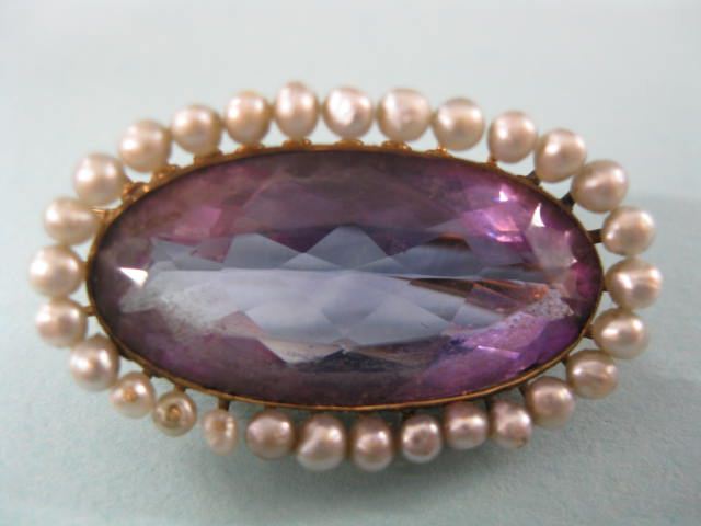 Amethyst & Pearl Brooch fine 12