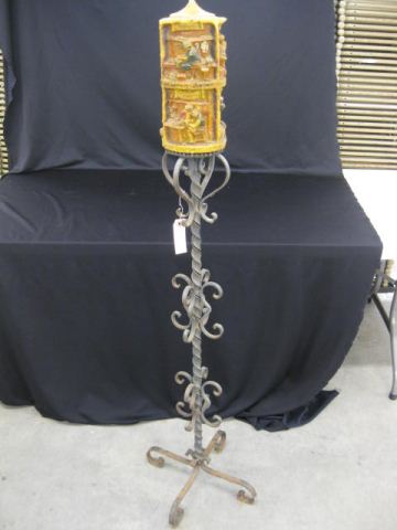 Wrought Iron Candlestand with Carved