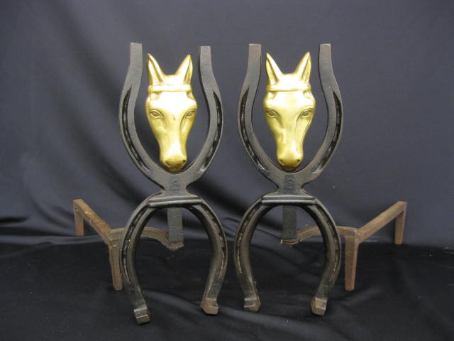 Pair of Figural Brass Iron Andirons 14c8a3