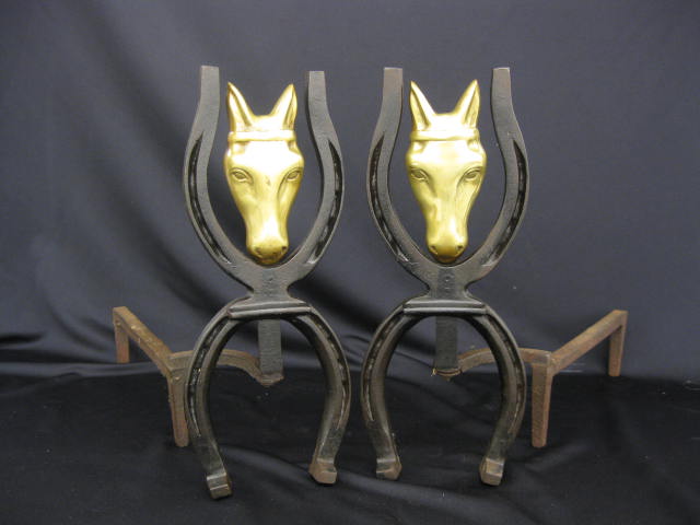 Pair of Figural Brass & Iron Andirons