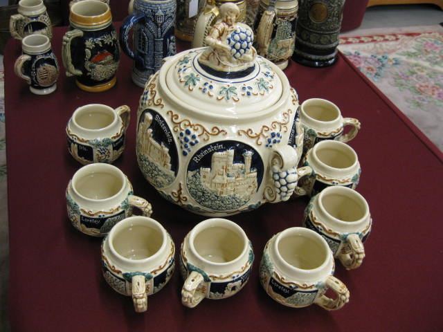 German Pottery Punchbowl & Cups various