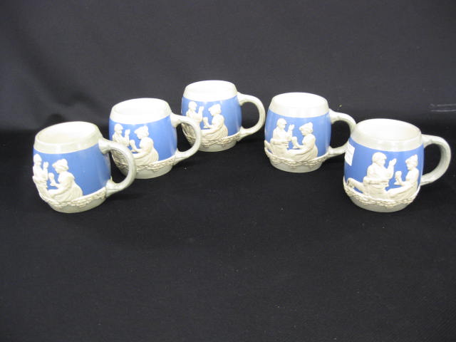 5 Art Pottery Mugs cameo scenes 14c8ca